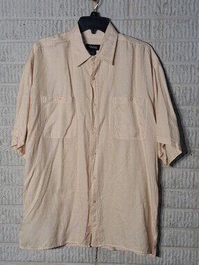 Volare Men's Silk Cotton Short-Sleeve Button-Up Shirt - Light Yellow Size Large